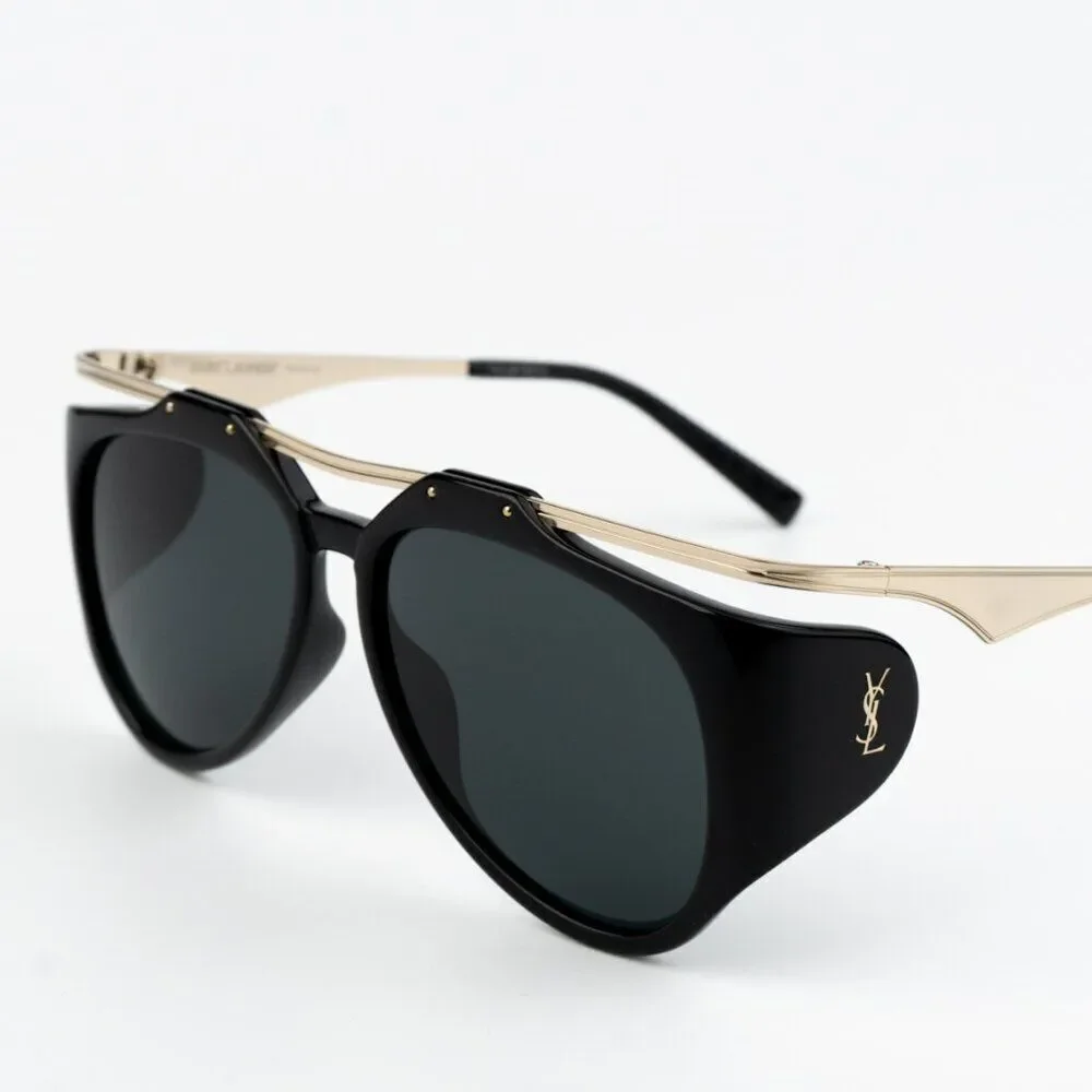 NEW Saint Laurent SLM137 AMELIA 001 Black Gold Grey Unisex Sunglasses